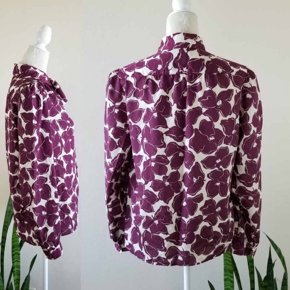 VTG 80s Pykettes Floral Secretary Blouse - Picture 4 of 8